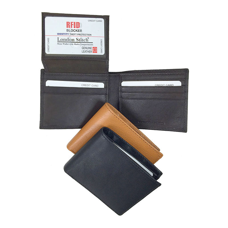mens leather rfid blocker id and card bifold wallet
