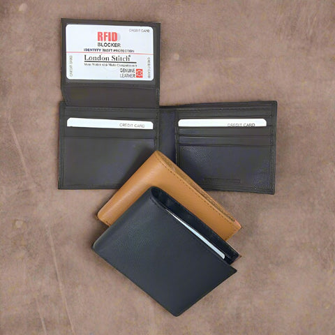 Mens Leather RFID Blocker ID and Card Bifold Wallet