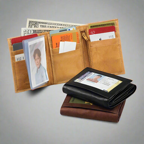 Mens Leather Trifold ID Wallet