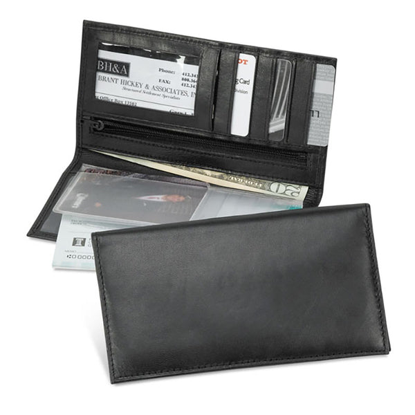 mens or ladies black leather checkbook wallet