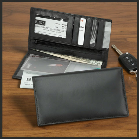 Mens or Ladies Black Leather Checkbook Wallet