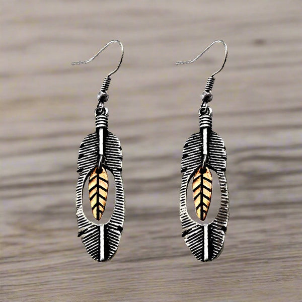 nature feather leaf earrings