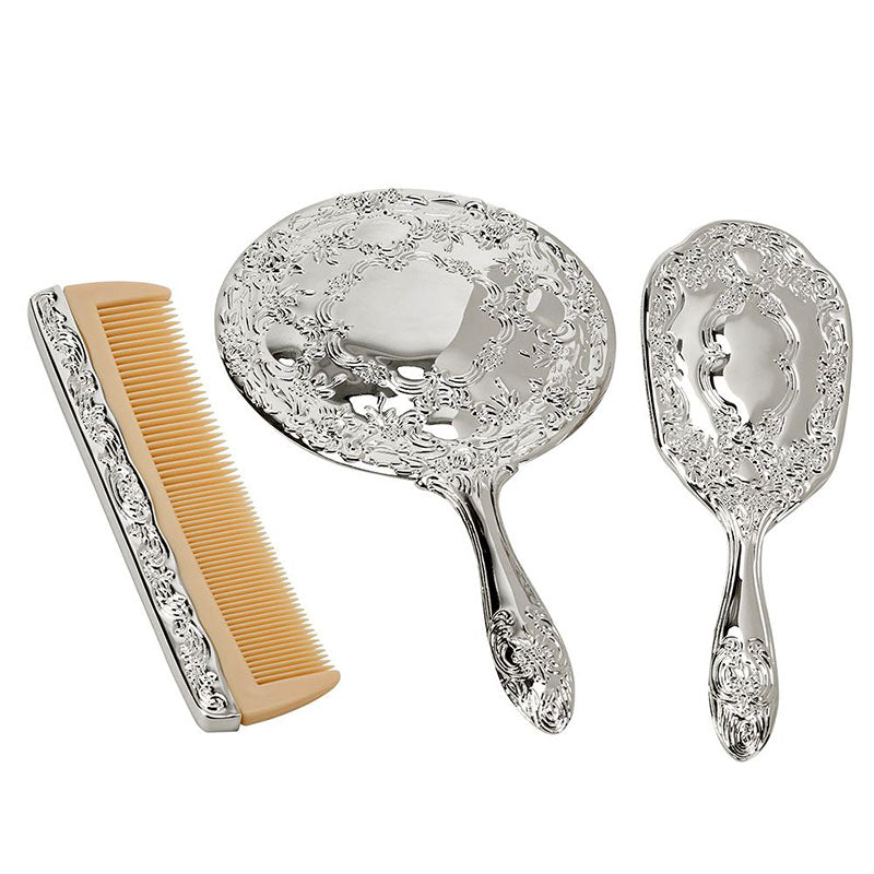 ornate comb brush and mirror vanity set