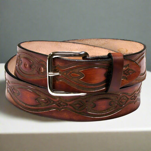 Ornate Ovals Brown Leather Belt
