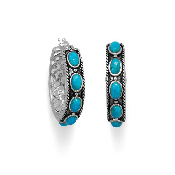 ornate oxidized turquoise hoop earrings