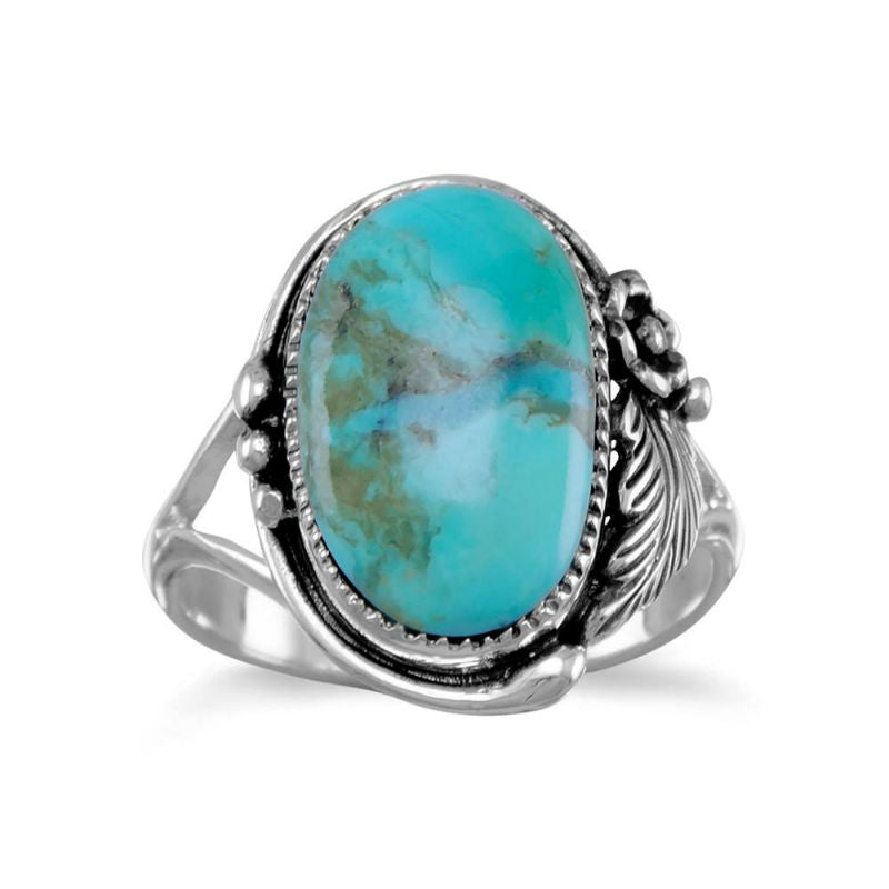 oval turquoise floral ring