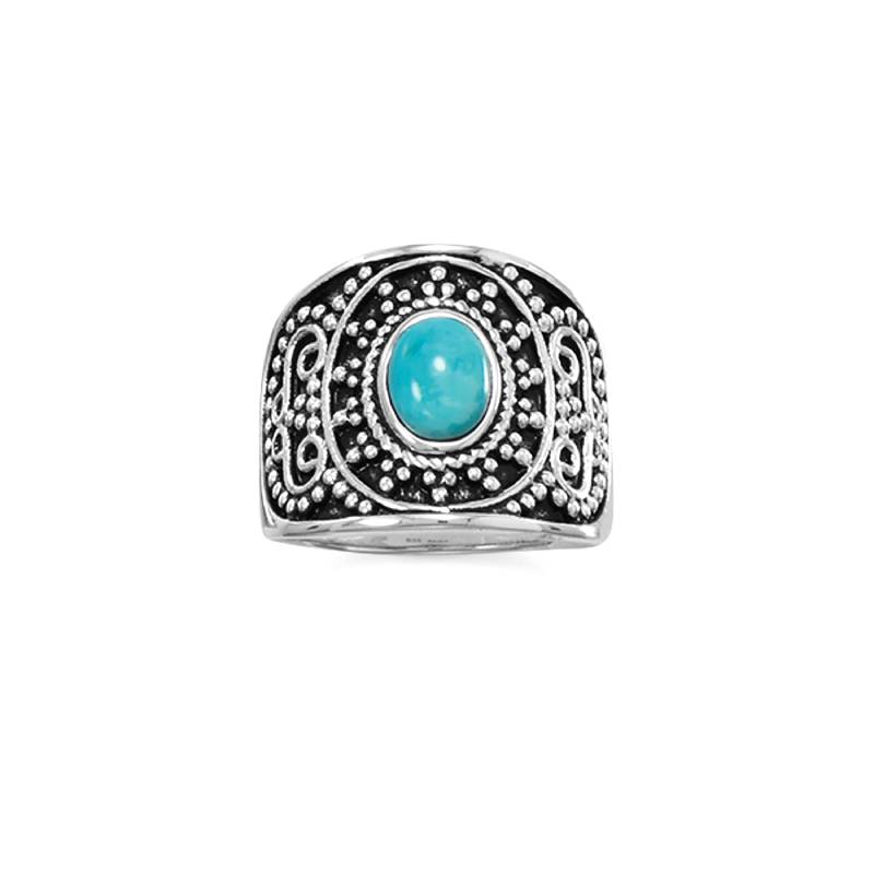 oxidized beaded turquoise ring