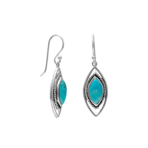 oxidized marquise turquoise french wire earrings