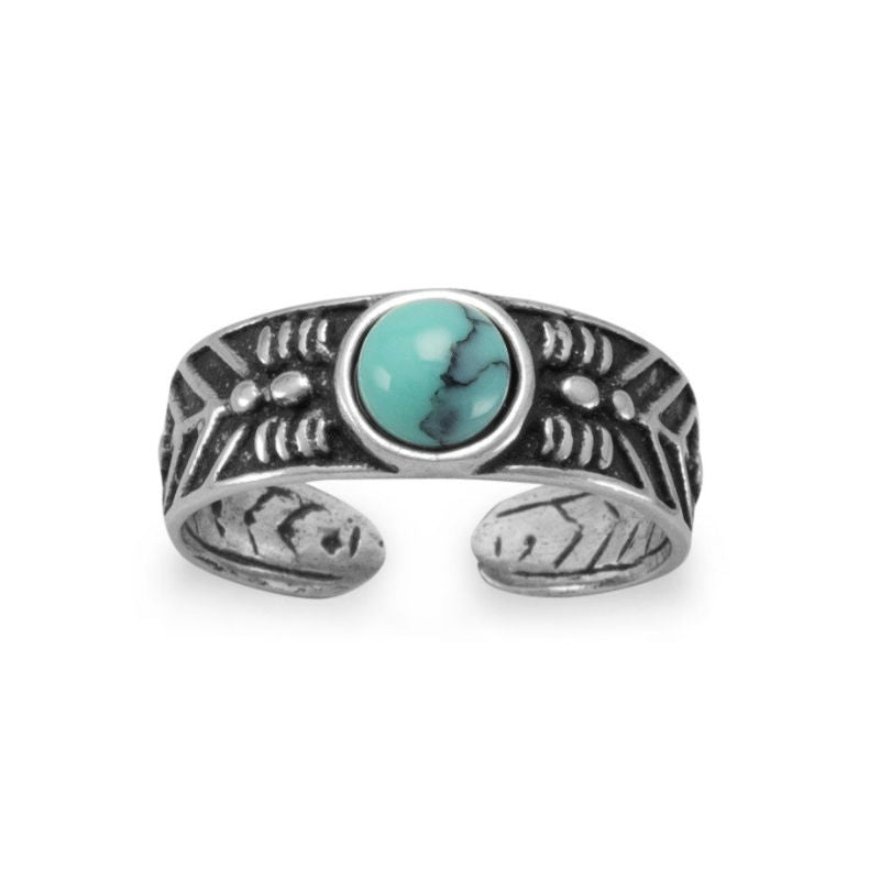 oxidized silver simulated turquoise toe ring