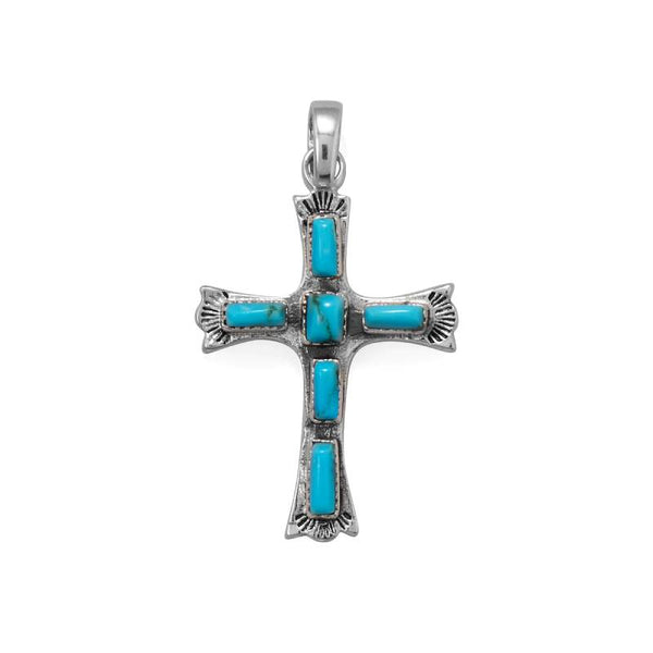oxidized turquoise cross pendant