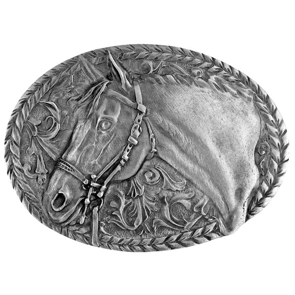 pewter horse head belt buckle
