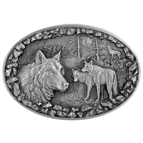 pewter wolf pack belt buckle