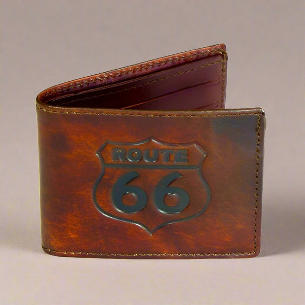 route 66 brown leather bifold wallet