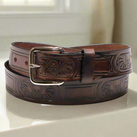 Skulls & Wings Brown Leather Bikers Belt