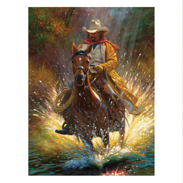 slippery when wet cowboy led canvas print