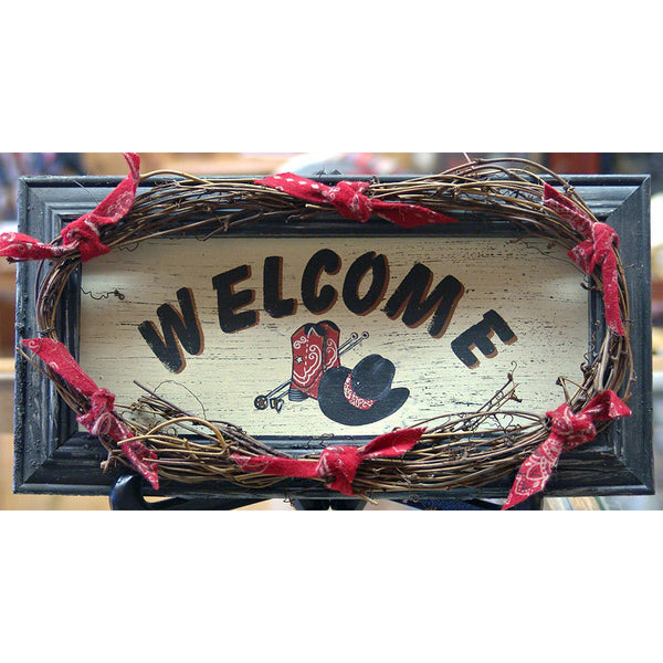 small red bandanna western welcome sign