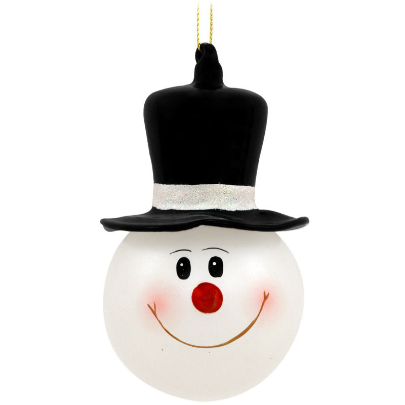 snowman in top hat glass ornament