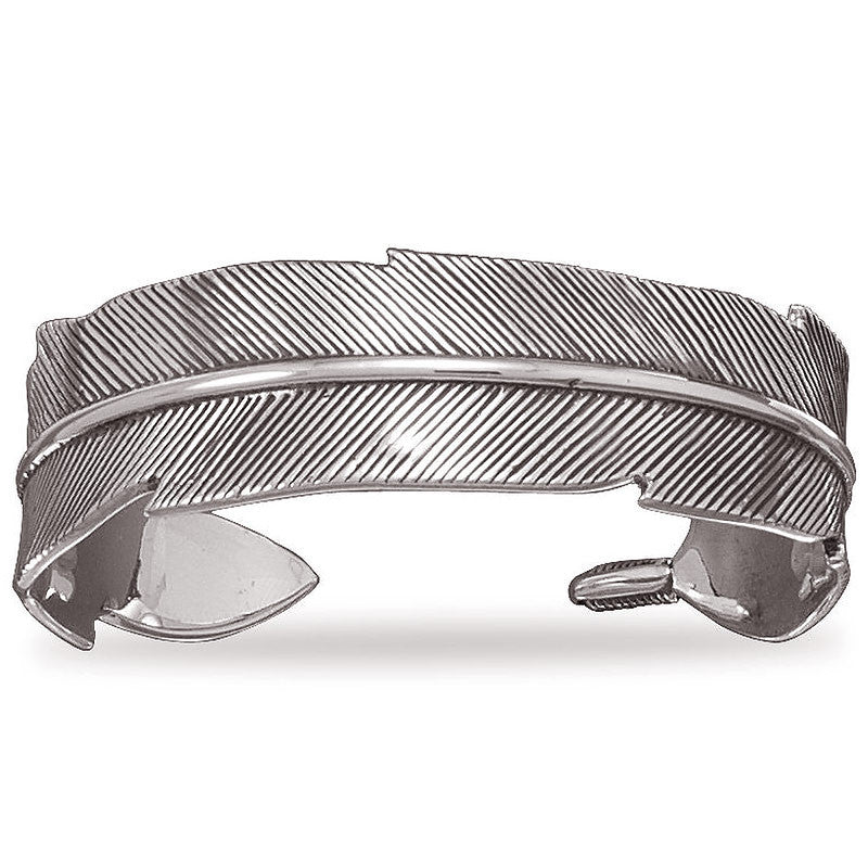 sterling silver oxidized feather pattern cuff bracelet