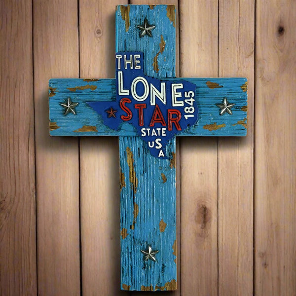 texas lone star state blue wall cross