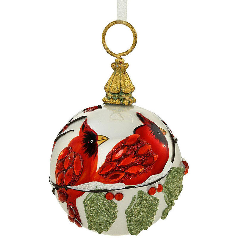 textured cardinals glass ornament