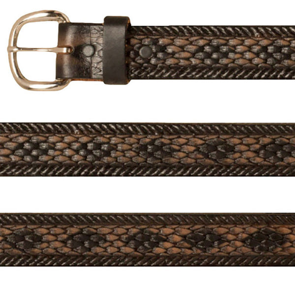textured dark brown leather belt