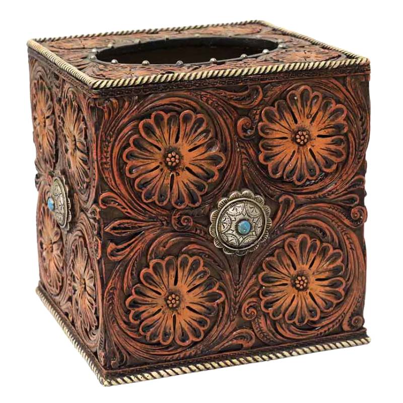 tooled flowers and conchos tissue box cover