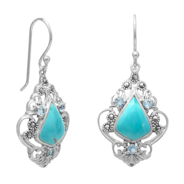 turquoise & blue topaz marcasite earrings