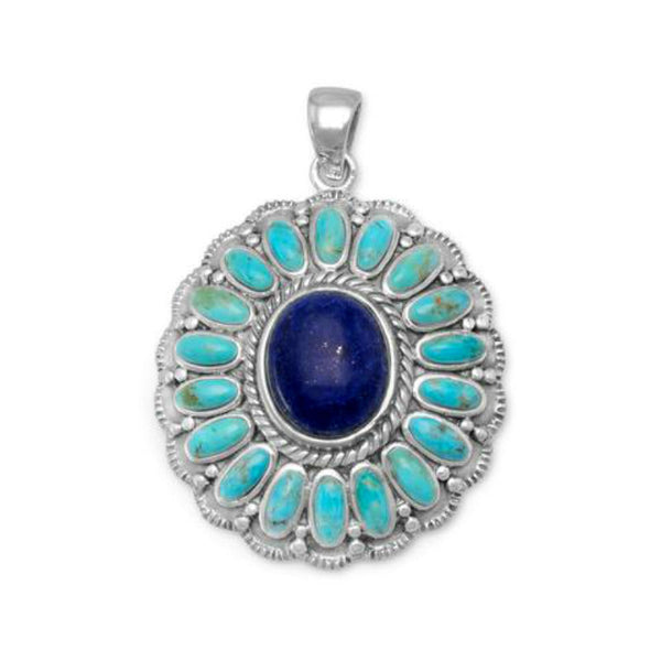 turquoise and lapis flower necklace pendant