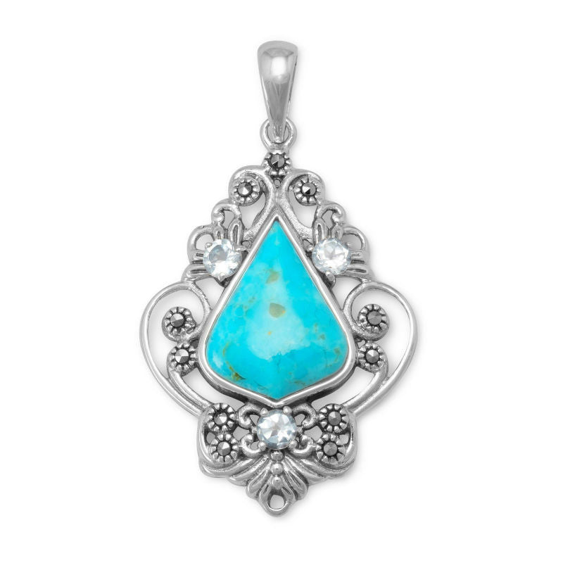 turquoise blue topaz and marcasite pendant