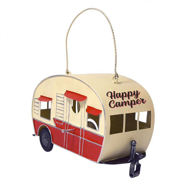 vintage red & white camper trailer birdhouse