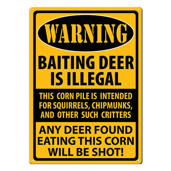 warning baiting deer tin sign