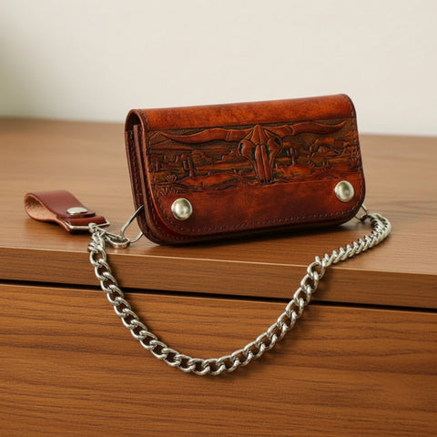 Western Scene Brown Leather Chain Wallet