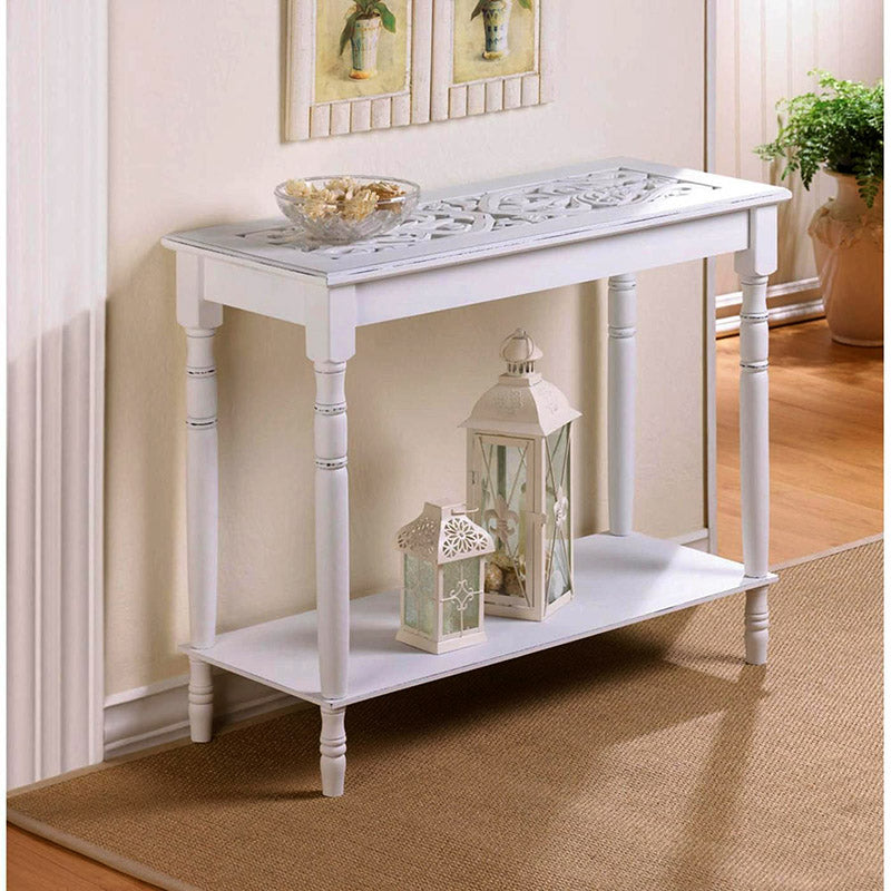 white shabby chic carved top sofa table