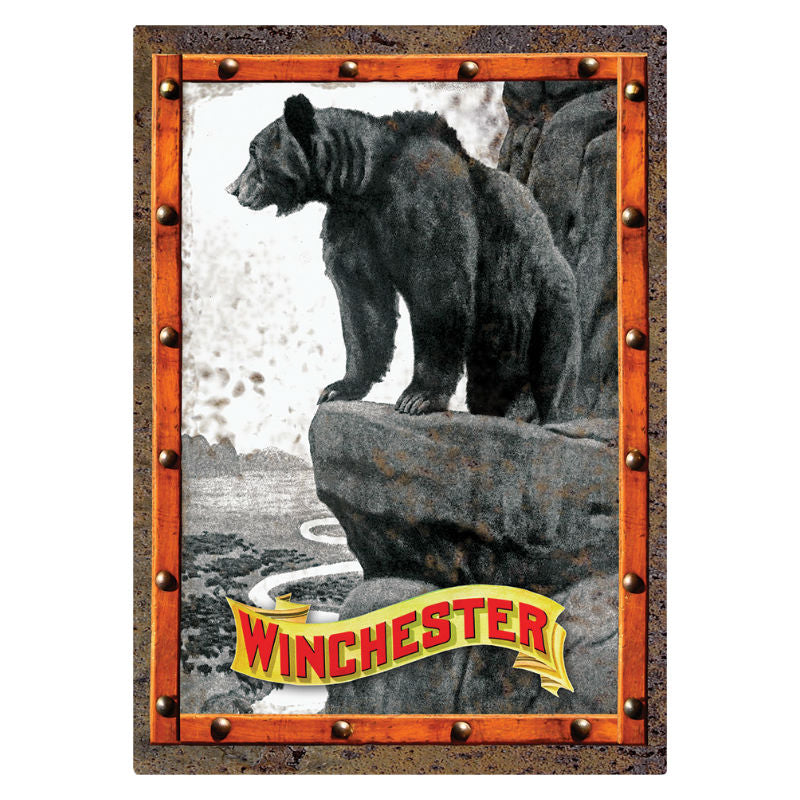winchester bear on cliff tin sign