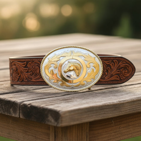 Winners Circle Horse Head German Silver & Gold Belt Buckle