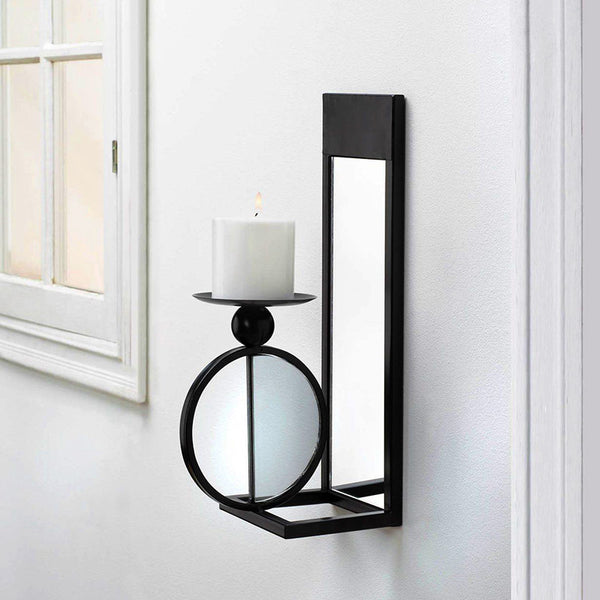 wrought iron mirrored wall candle sconce